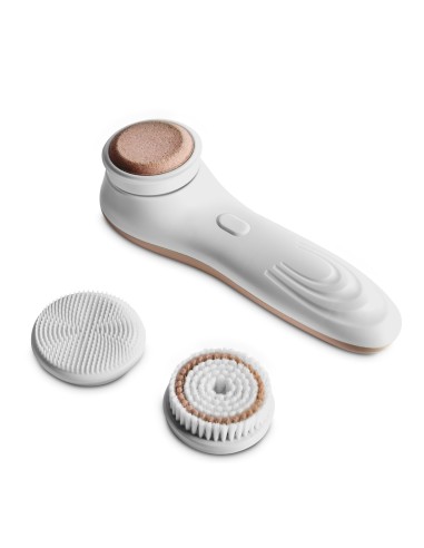Facial brush with 3 brush heads and rechargeable battery